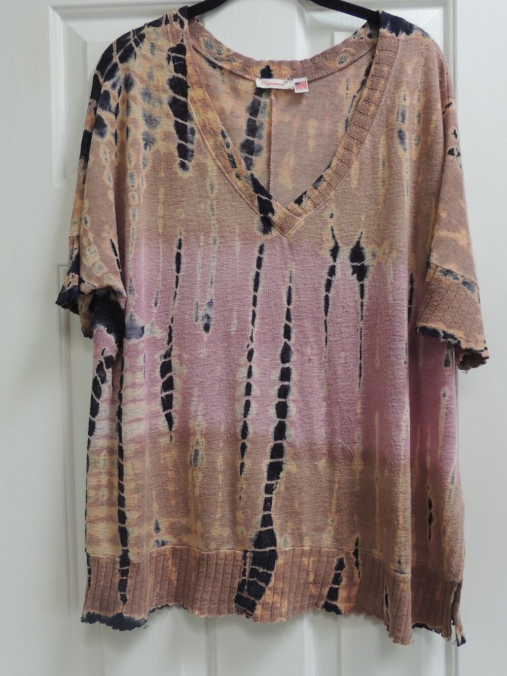Vintage Maronie Tie Dye Sweater Pink Tan Ruffled Hem Sleeves Hippie Boho M